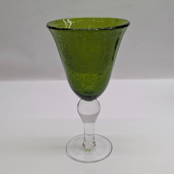 Artland Green Bubble Glass Wine Water Goblet With Clear Sturdy Base - Picture 3 of 11